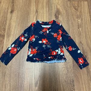 Janie & Jack Girls Long Sleeve Ruffled Rash Guard Red White Blue Floral 12-18M